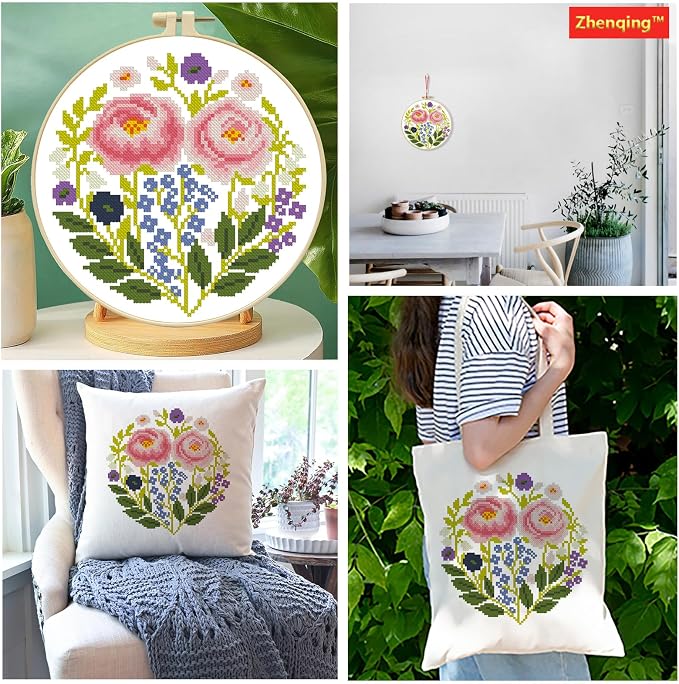 Zhenqing Pink Floral Cross Stitch Kit - Image 8
