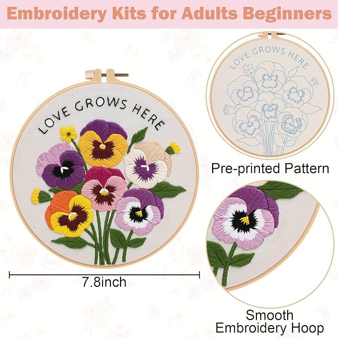 Nuberlic 3 Pack Embroidery Kit for Beginners, Floral Cross Stitch Kit | - Image 4