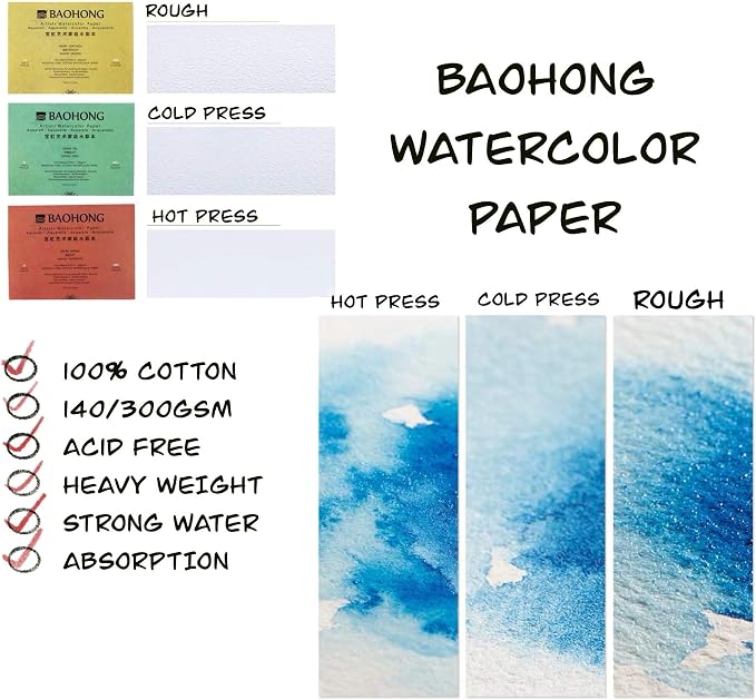 BAOHONG Artists' Watercolor Paper Block, 100% Cotton, 140LB/300GSM, Watercolor - Image 7