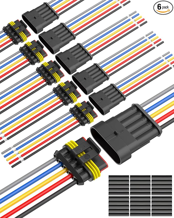 NAOEVO 5 Pin Connector Waterproof，16 AWG 5 Wire Connectors, Automotive Electrical Connectors Male And Female Way With Heat Shrink Tubing For Car Truck Boat Wire Connection, 6 Kits
