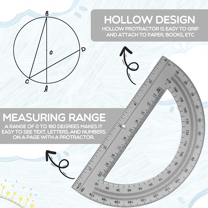 EBOOT Plastic Protractor Math Protractors 180 Degrees, 6 Inch, Pack of 2 (Black)