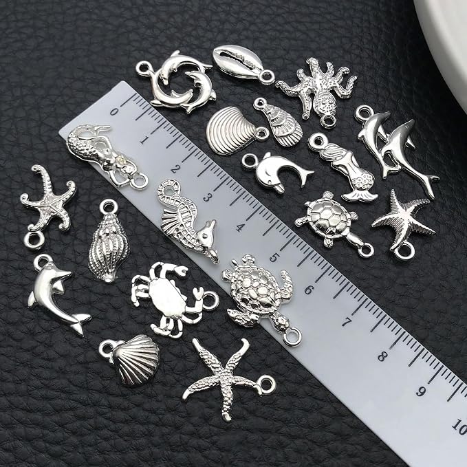 WOCRAFT 60pcs Bright Silver Ocean Bracelet Charms - Image 3