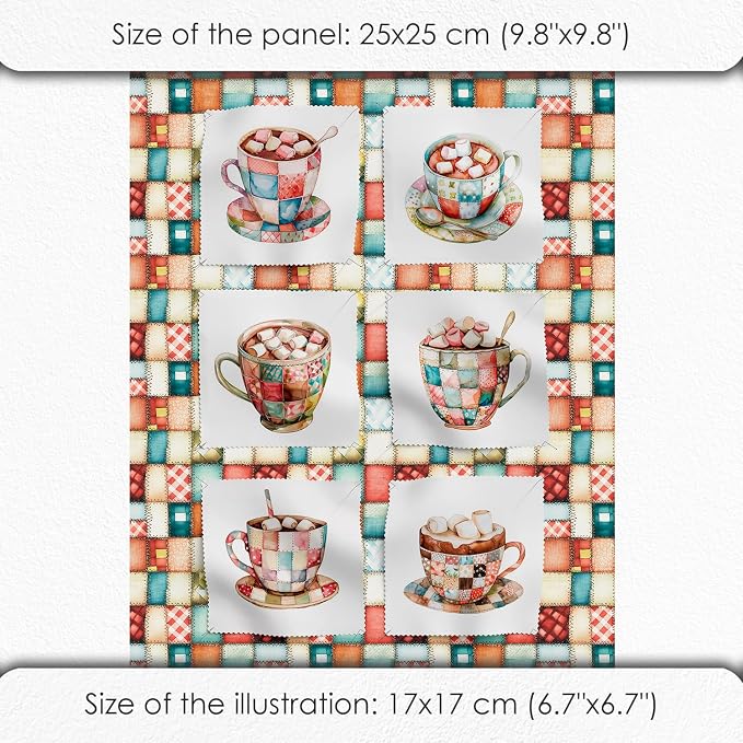 Patchwork Hot Cocoa Cotton Fabric Panel – 6 Designs + Bonus Sheet 29.5×19.6 inch - Image 6