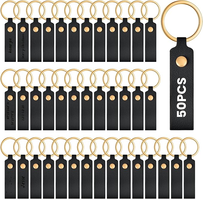 Wavyknot 50 Pcs PU Leather Keychain Blanks Bulk Laser Engraving Blanks Keychain by Wavyknot