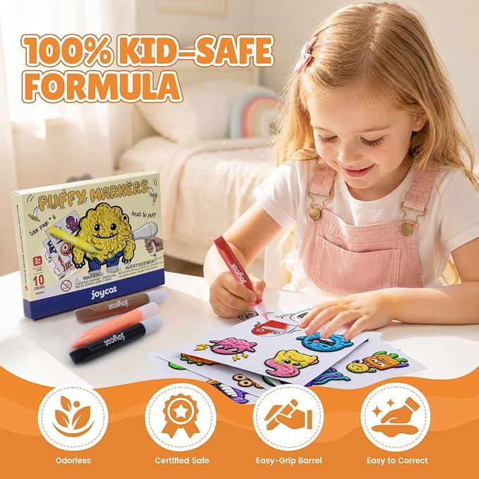 JoyCat Puffy Velvet Markers for Kids, 10-Color Heat-Activated Puffy Paint - Image 3