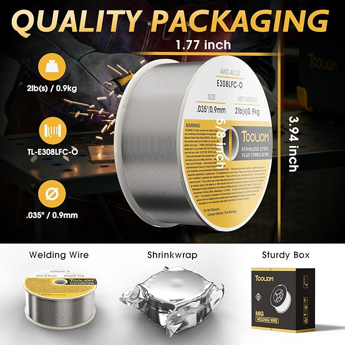 TOOLIOM Gasless Flux-Cored MIG Welding Wire, Stainless Steel Solder E308LFC-O, .035" Diameter, 2 lb Spool