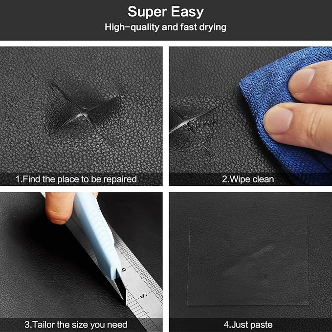 Self-Adhesive Leather Repair Patch Kit for Furniture, Sofa, Couch, Car Seats, 3.9X78.7 Inch Waterproof PU Vinyl Repair Tape, Strong Adhesive (Black)