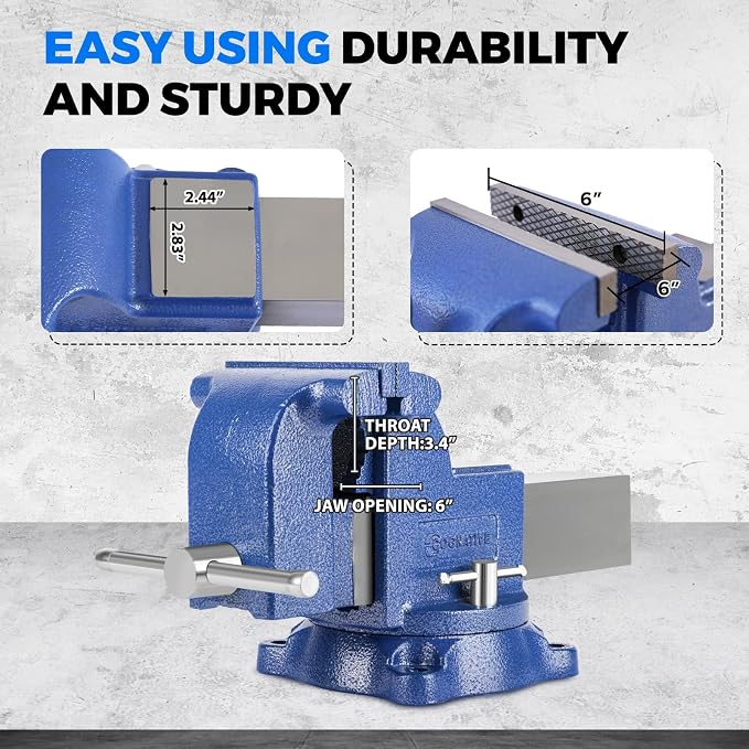 6" Heavy-Duty Bench Vise 13200LBS Stronger Clamping Force Ductile Iron Bench - Image 6