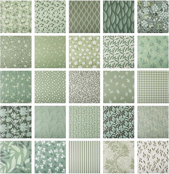 25 Pcs Sage Green Cotton Fabric Squares, 10 x 10 Inch, Precut | 25 assorted - Image 7