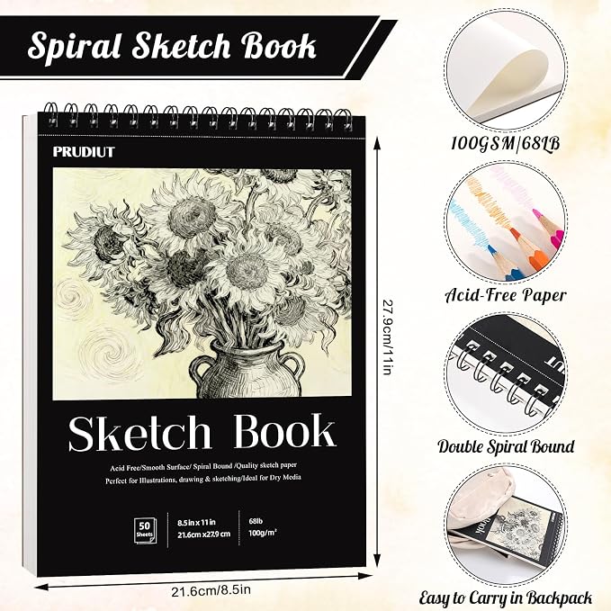 Prudiut Sketch Book Sketch Pad 8.5x11, Sketchbooks - Image 3
