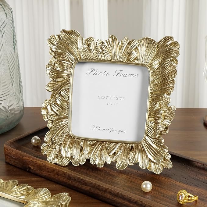 4x4 Gold Picture Frame, Vintage Ornate Square Photo Frame, Glass Front - Image 6