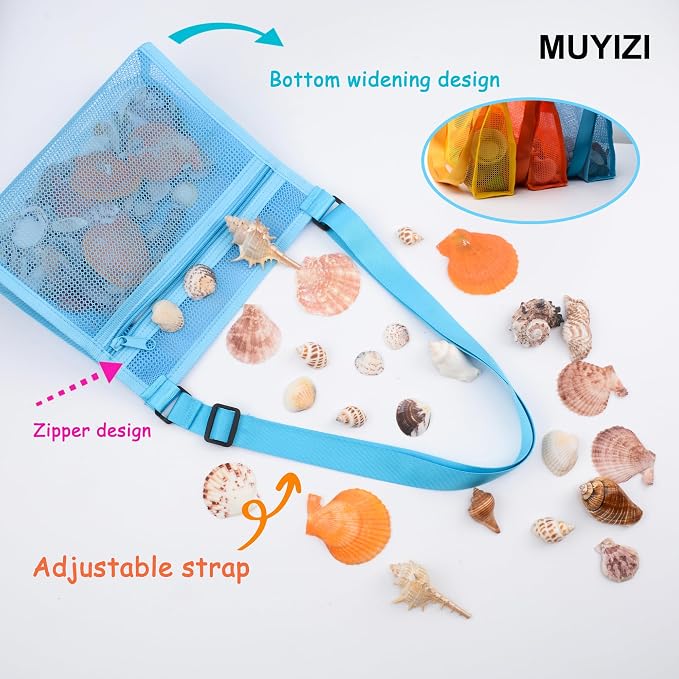 MUYIZI Mesh Beach Bag for Shells Collecting 3 Pack, Shell Bags for Beach - Image 2