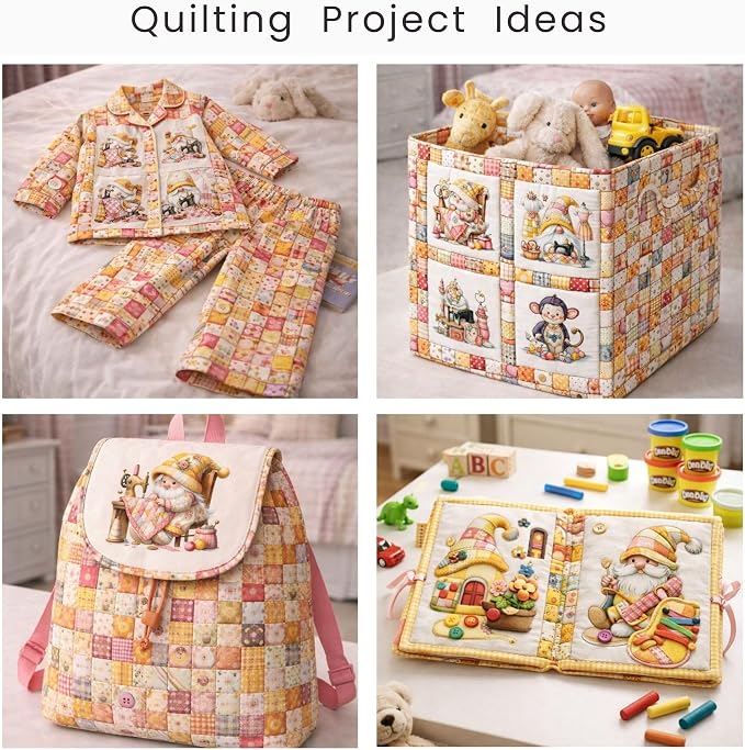 Cotton Fabric Panel – Single Continuous Patchwork Gnome Sewing Panel - Image 3