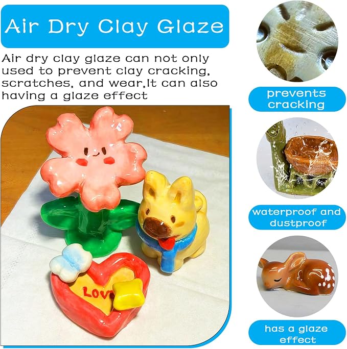 EIGTWEN 2 x 100ml Air Dry Clay Glaze, Gloss & Matte Finish, Prevents Cracking - Image 4