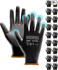 PACIFIC PPE Work Gloves PU Coated-18 Pairs, Touchscreen Working Gloves for Men and Women, Mechanic Gloves, Lightweight, Black, Extra Large