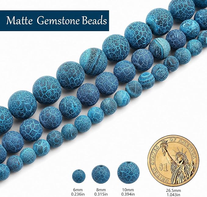 8mm Matte Blue Frosted Agate Bead, 15-Inch Matte Round Loose Stone Beads - Image 3