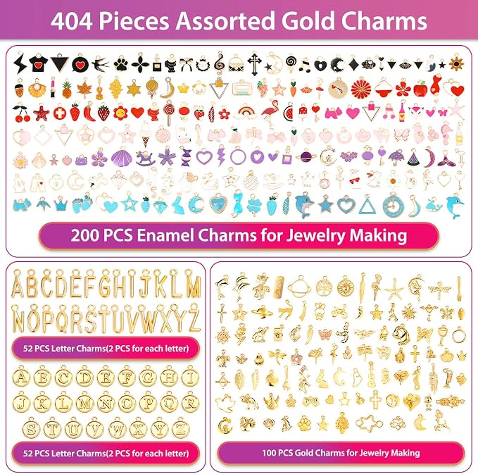 Flasoo 404Pcs Gold Charms for Jewelry Making, Keychains and Crafts - Image 2