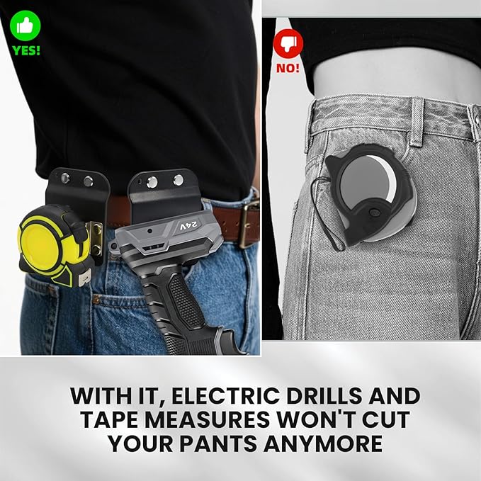 1 Pcs Drill Holder for Tool Belt + 1 Pcs Drill Clip, Tape Measure Holder with Metal Clip, 2 in Belt Hook Holster for Cordless Drill, Impact Driver, Measuring Tape, Tool Accessories