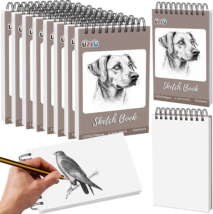 10 Pack 600 Sheets Heavyweight Sketchbook 5.5" x 8.5" 200GSM Very Thick Mixed by UZLUbuywithconfidence