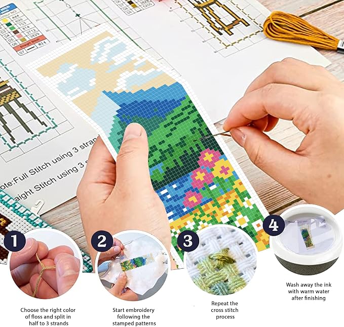 FREEBLOSS 6 Set Cross Stitch Bookmarks Kit Mountains&Rivers Stamped Cross - Image 4