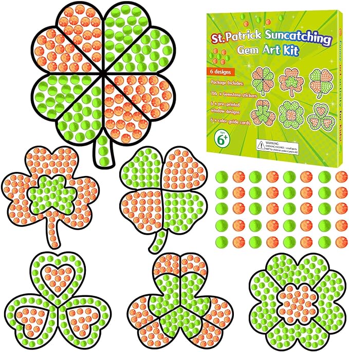 Qyeahkj 6 Pcs St Patrick's Day Arts Crafts DIY Shamrock Shape Gem Diamond by Qyeahkj