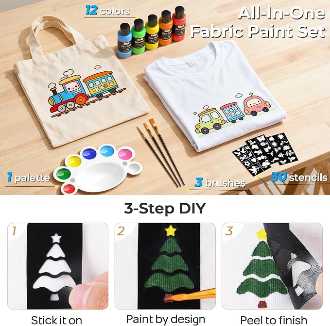 Nicpro 12 Colors Fabric Paint, Permanent Soft Fabric Paint Set - Image 6