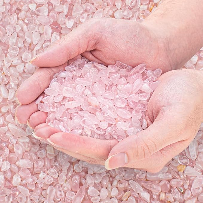 0.88 Lb Rose Quartz Crushed Stones Crystal Chips Bulk, Natural Gemstones by EZEELAI