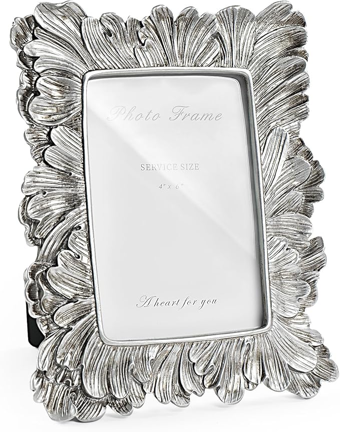 Cuspin 4x6 Picture Frame Silver, Vintage Ornate Palm Leaves Textured by Cuspin