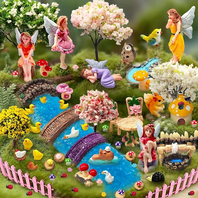 114 Pcs Miniature Fairy Garden Accessories Kit Resin Elves Animal Figurines by Unknown
