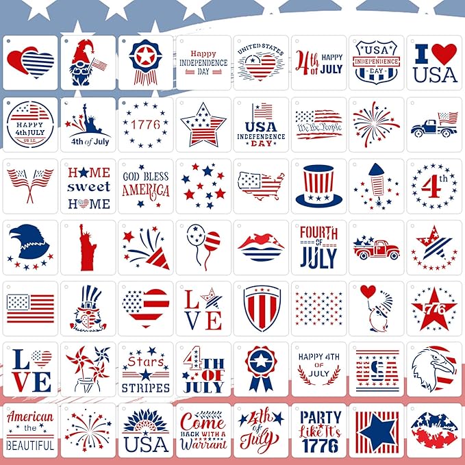 Augshy 56 Pack 4th of July Patriotic Stencils by Augshy