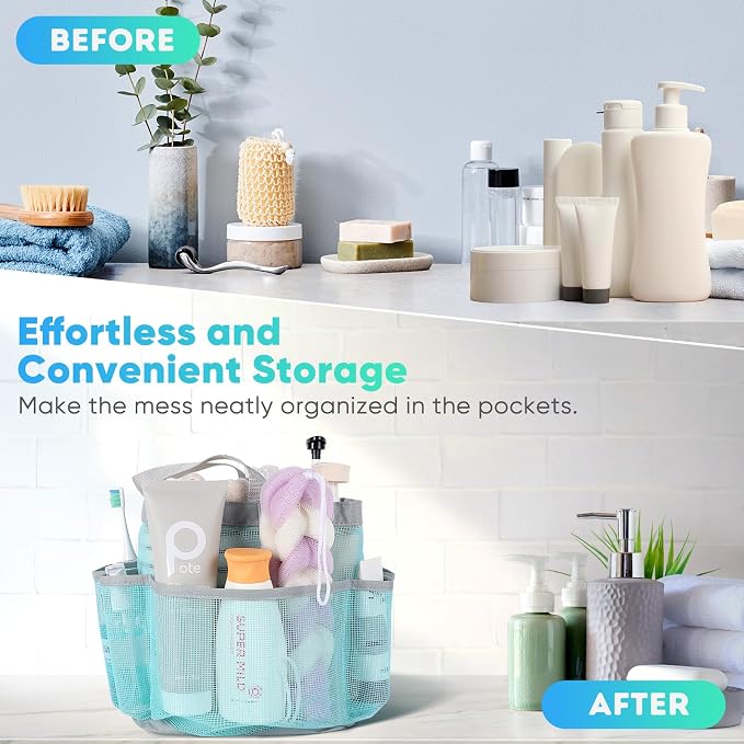 EUDELE Mesh Shower Caddy Portable, 8-Pocket Large Capacity, Quick Dry, Easy - Image 7