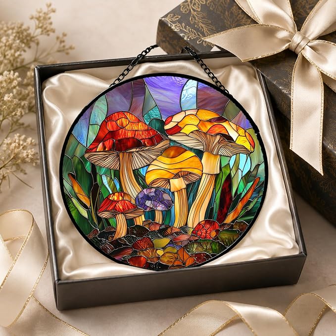 Jungle Mushrooms Acrylic Suncatcher Faux Stained Glass Window Hanging 7.8" | - Image 2