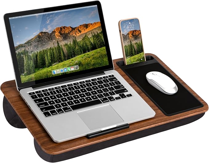 LAPGEAR Home Office Lap Desk – Espresso Woodgrain, Fits 15.6” Laptops by LapGear