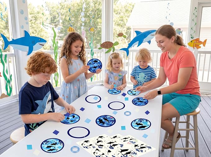 48PCS Summer Crafts: Paper Shark Suncatchers DIY Kits, Window Stained Glass - Image 2