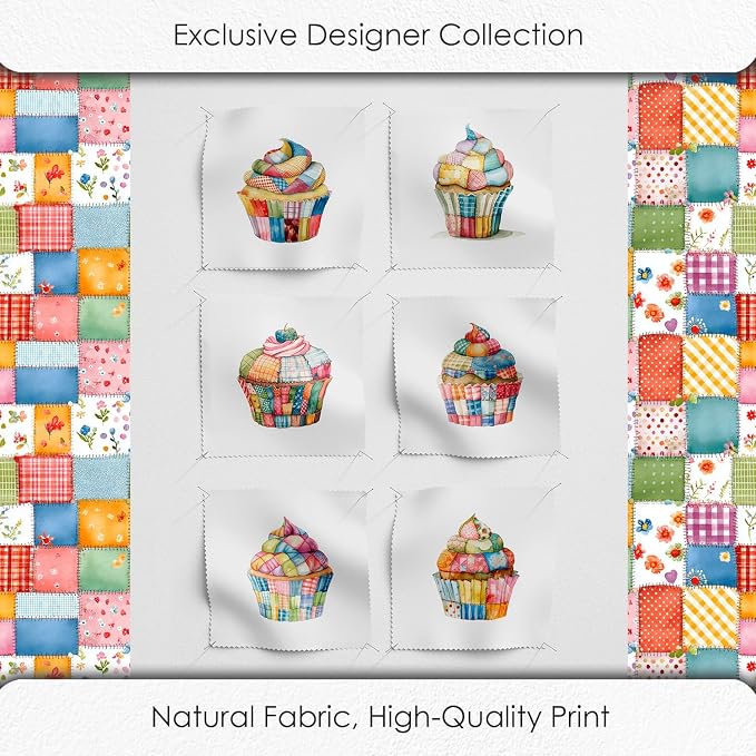 Patchwork Cupcake Fabric Panel – Single Continuous Cotton Satin Panel - Image 5
