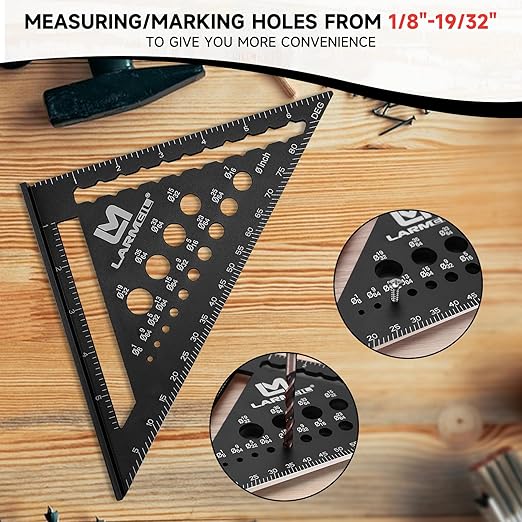 Carpenter Square 7 Inch Rafter Square Tool, Multi-Purpose Farming Carpenter Tools, Woodworking Square Laser Scales Anodized Ruler Body, Aluminum Metal Squares, Black