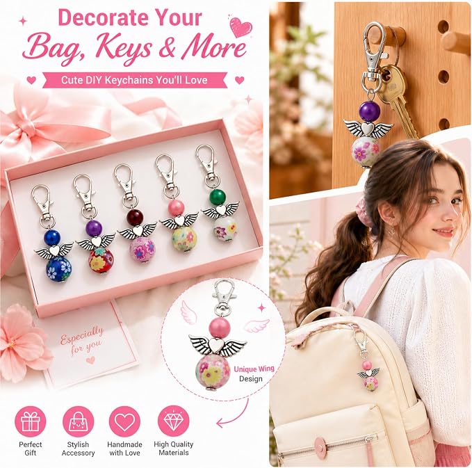 180Pcs DIY Angel Pendant Keychains Kit Includes Alloy Wing Spacer Imitated Bead - Image 6