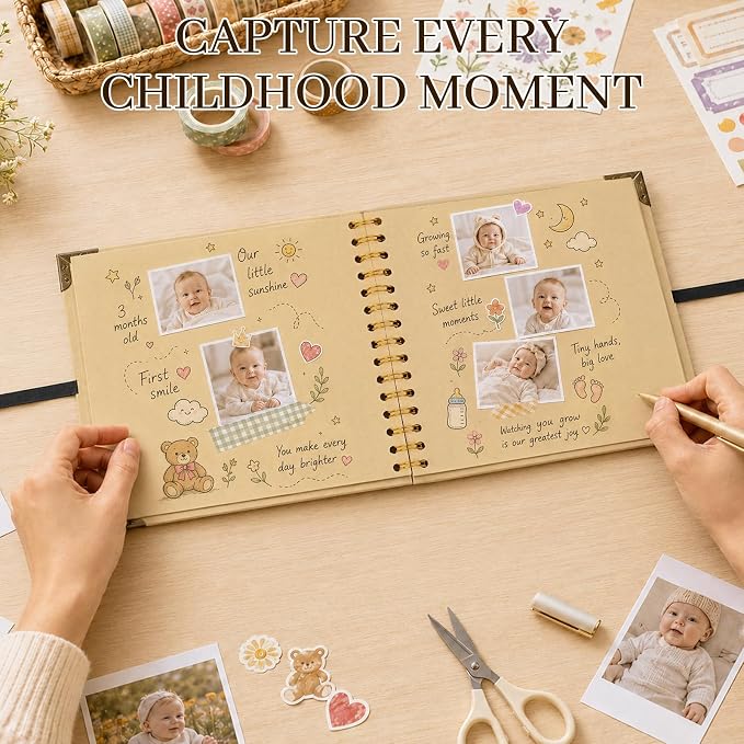 Scrapbook Album 8 Inch 30 Sheets 60 Pages, Kraft Paper Cover DIY Photo Album - Image 5