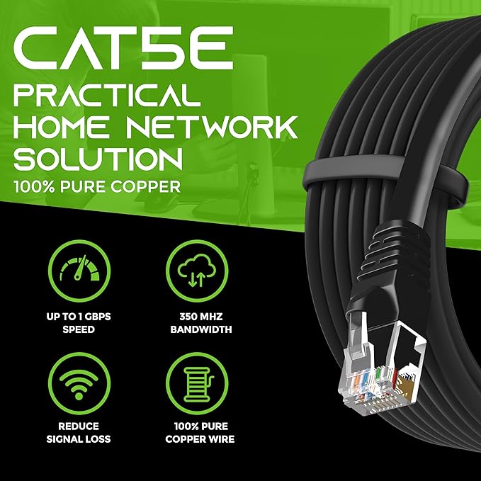 GearIT 100-Pack, Cat5e Ethernet Patch Cable 3 Feet - Snagless RJ45 Computer LAN Network Cord, Black - Compatible with 48 Port Switch POE Rackmount 48port Gigabit