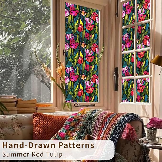 funlife Original Hand-Drawn Faux Stained Glass Window Film, Double-Sided Static - Image 3