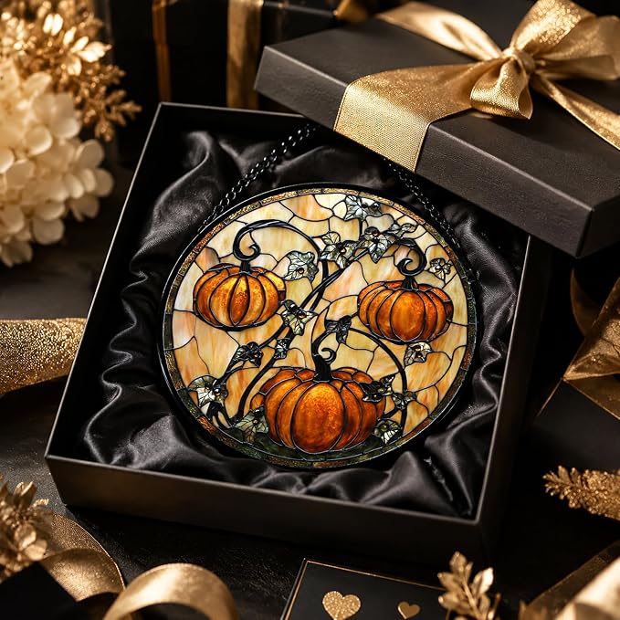 Orange Pumpkin Acrylic Suncatcher Faux Stained Glass Window Hanging 6.3" | - Image 7