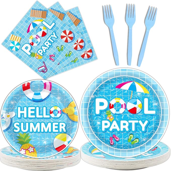 96 Pieces Pool Party Tableware Set by Tevxj