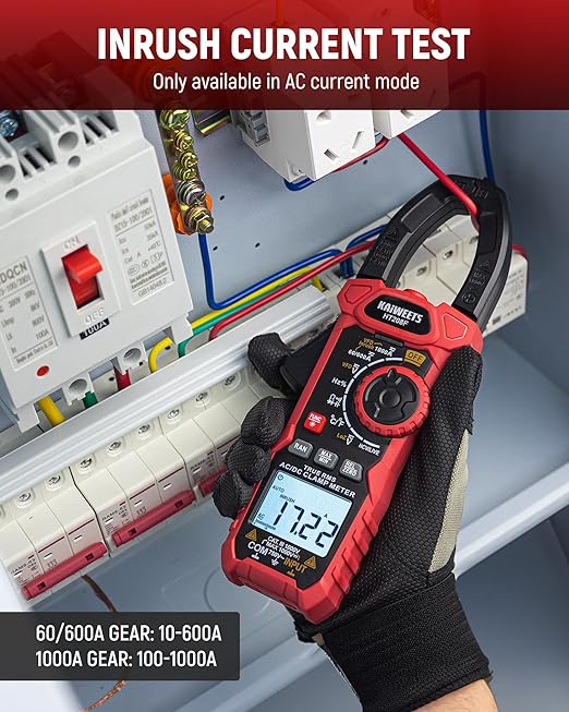 KAIWEETS Inrush Digital Clamp Meter 1000A with Backlit; Multimeter TRMS 6000 Counts, Amp Voltage Tester with VFD, LOZ Mode; Measures AC/DC Current Voltage Temperature Resistance NCV - Upgraded Screen