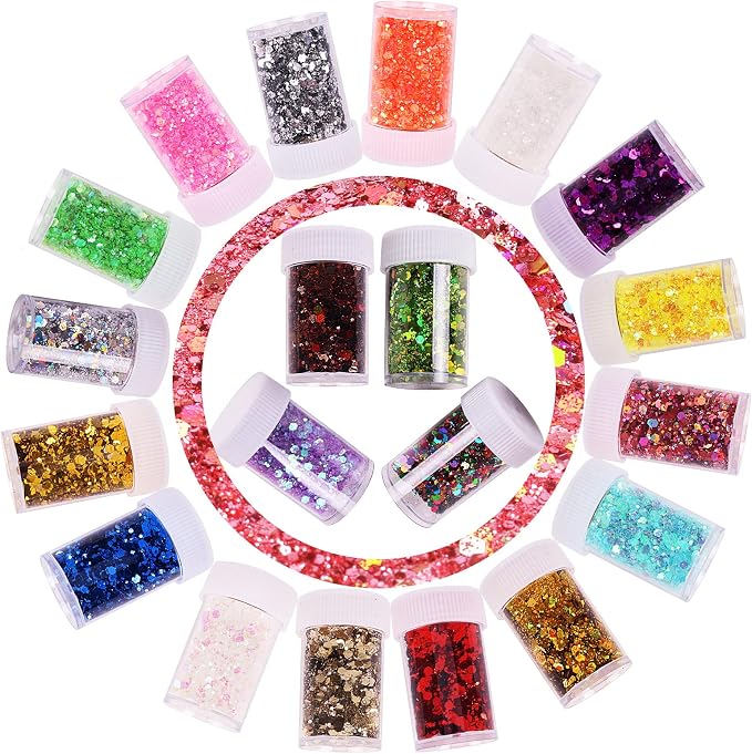 20 Assorted Colors Holographic Chunky and Fine Mixed Glitter, Shake Jar - Image 2