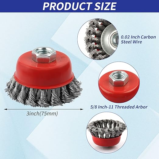3 Pack Wire Wheel Brush for Angle Grinder, 4 Inch Angle Grinder Wire Wheel, Wire Wheels for 4 1/2 Angle Grinder -5/8 Inch Threaded Arbor ,0.02 Inch Carbon Steel Wire Brush for Angle Grinder