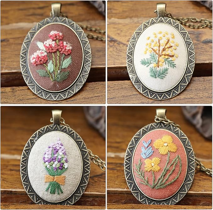 ZOCONE 4 Packs Embroidery Necklace Kits, Embroidery Pendant Kit Mini Cross - Image 4