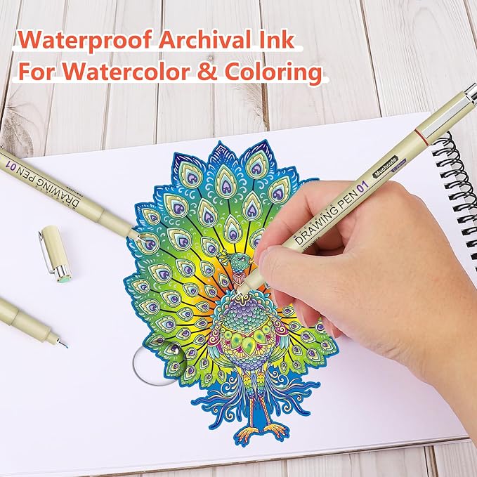 Muchcute 05 Micro Fineliner Drawing Art Pens: 12 Colors 0.45mm Extra Fine Point - Image 5