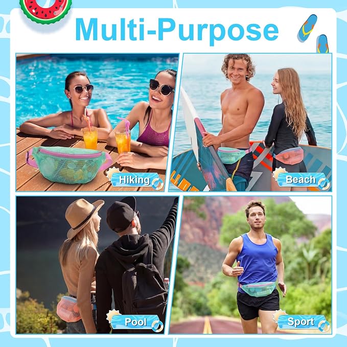 Hsei 2 Pcs Mesh Shell Bags for Beach Shelling Seashell Collecting Fanny Pack - Image 4