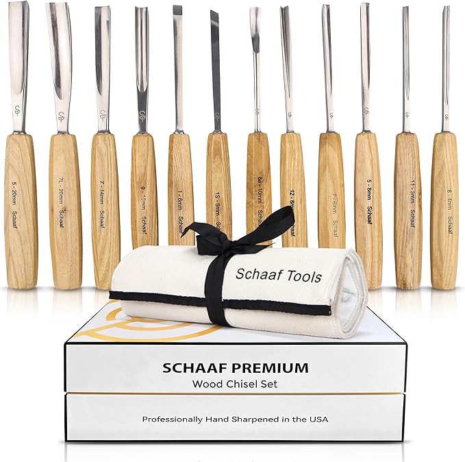 Schaaf Tools Hand-Sharpened Wood Carving Tools Set of 12 Chisels and Gouges by SchaafTools