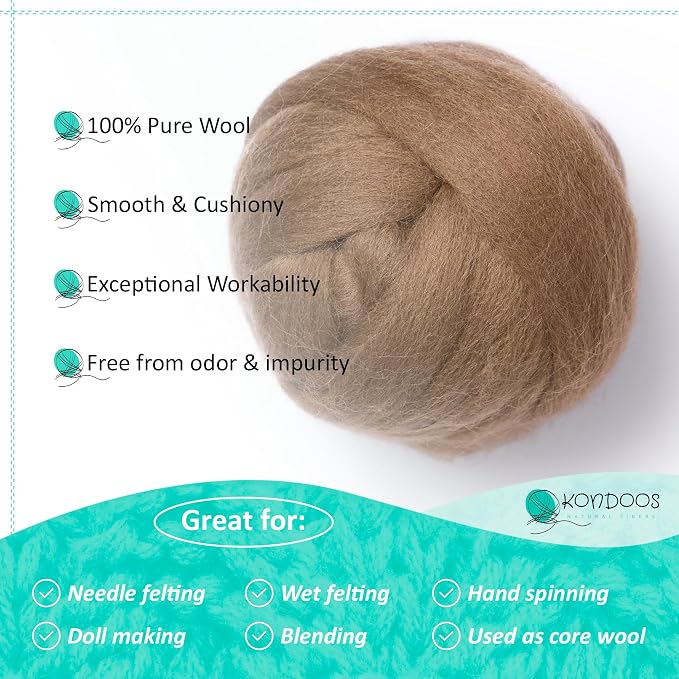 Kondoos Natural Wool roving, 2 OZ. Best Wool - Image 3